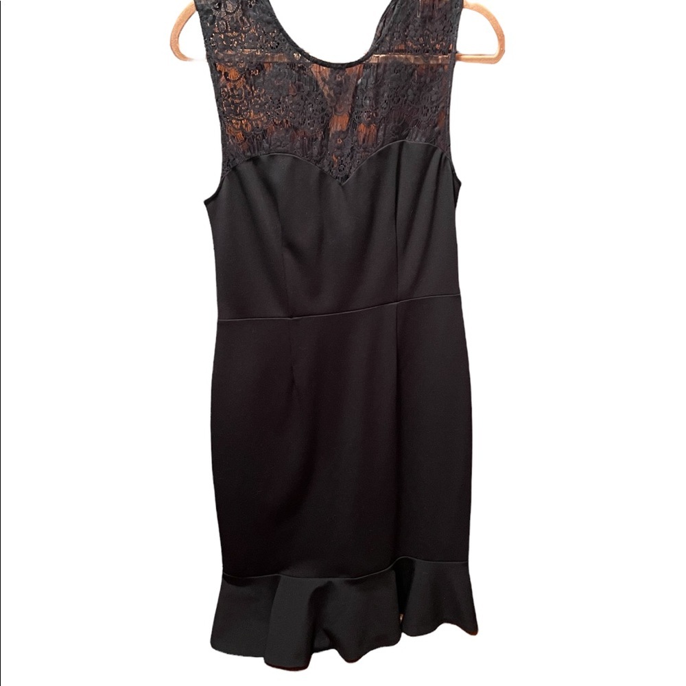 Erin Fetherston black lace‎ top dress, sleeveless, ruffled bottom, size 8.